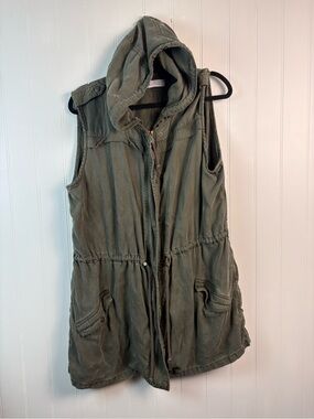 Kenneth Cole Reaction Utility Vest Olive Green Hooded Cargo Lightweight Layering